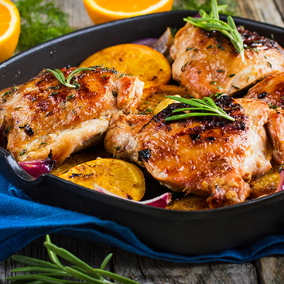 Muslos de Pollo Rico al horno con naranja